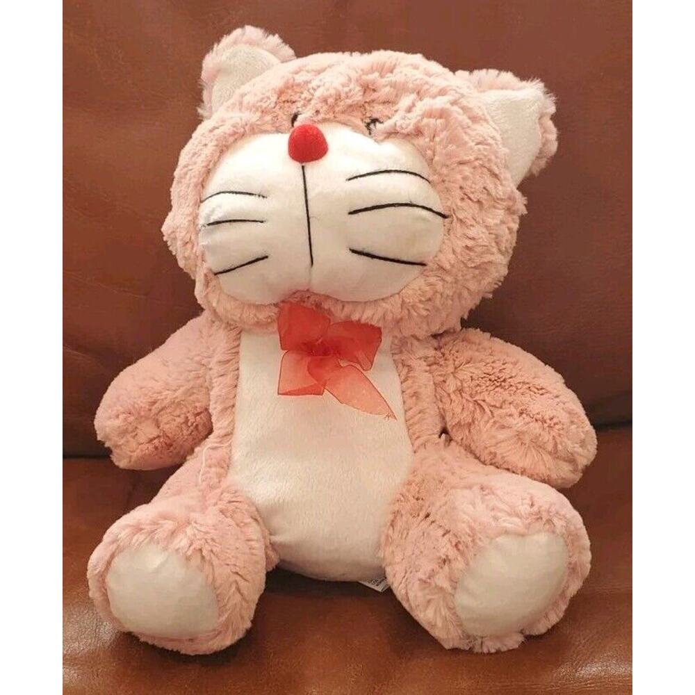 11 Inch Pink White Cat Red Round Flocked Nose Calplush Stuffed Animal Plush Toy